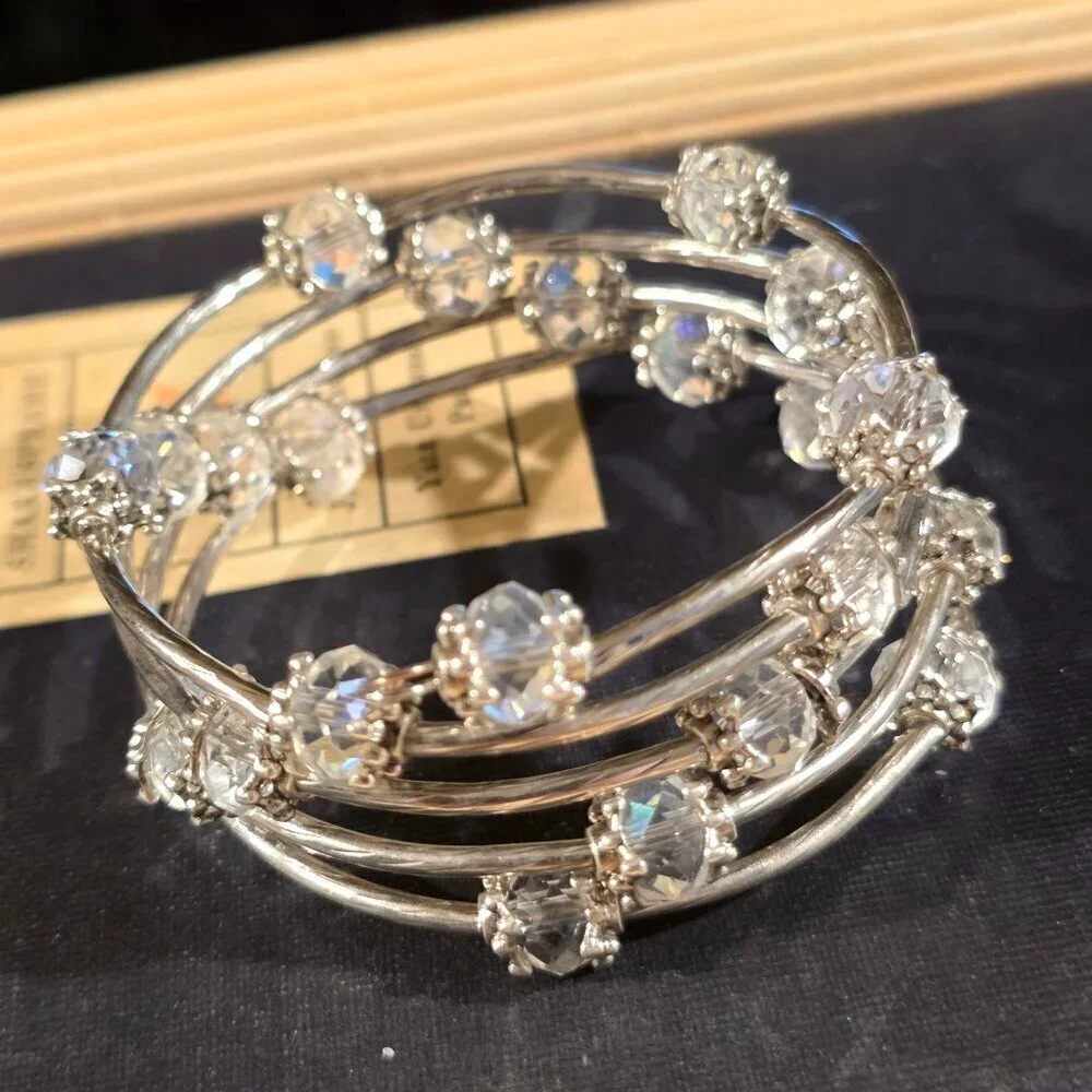 Handcrafted Crystal Wrap Bracelet With Clear Faceted Beads